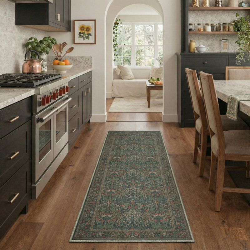 Tapis intérieur rouge / vert lavable à la machine avec envers antidérapant Aura, Tapis de couloir 2 pi 6 po x 8 pi