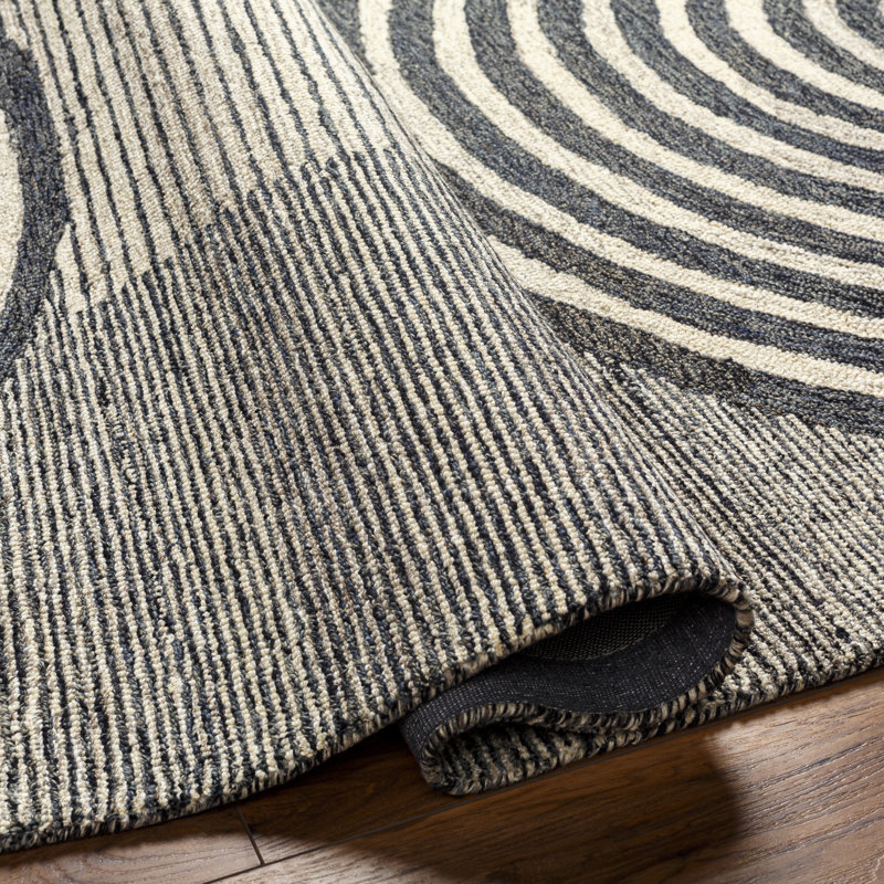 Hand-Tufted Black and Beige Wool Geometric Area Rug 8' x 10'