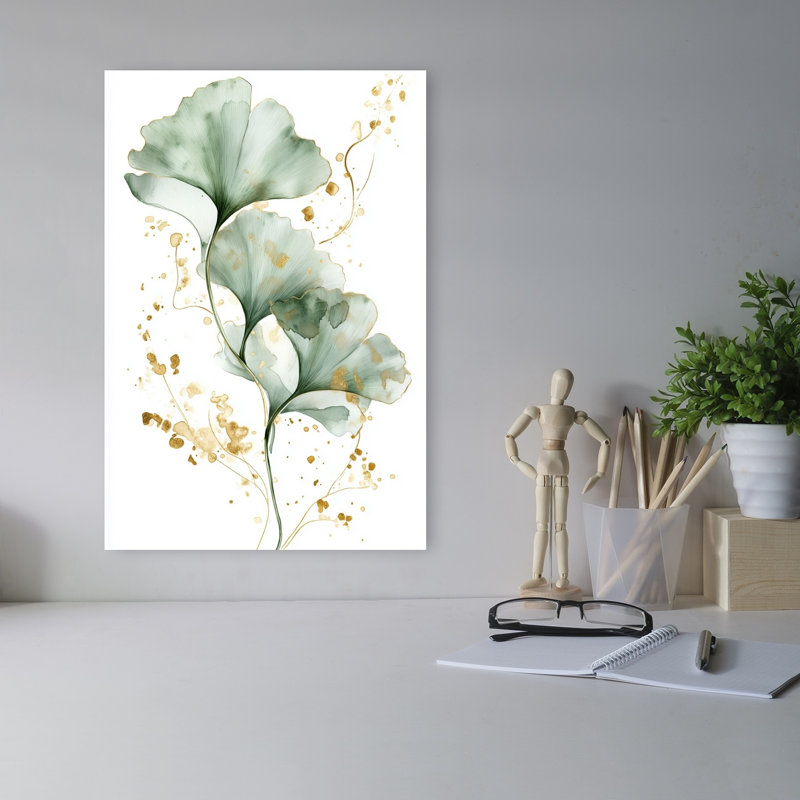 Golden Ginkgo Flow Abstract Delicate Elegant Nature Plant Wall Art Print 1 Piece Wrapped Canvas Wall Art