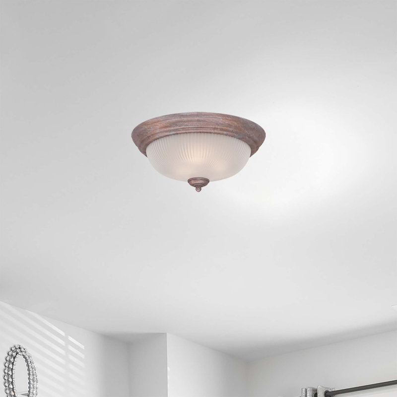 1-Light Indoor 11"W Prairie Rock Simple Round Flush Mount with Frosted Ribbed Glass Bowl Shade, Prairie Rock