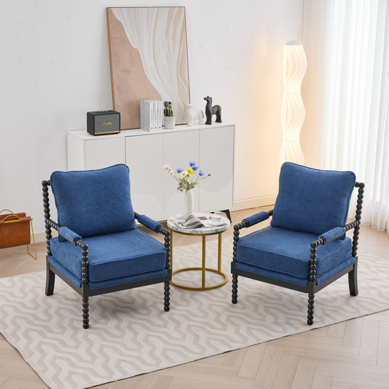 Chaise d'appoint avec cadre en bois tourné et solide, Bleu
