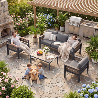 Modular 4 Piece Patio Conversation Set, Aluminum Outdoor Furniture With Thick Cushions, Weatherproof Patio Set For Balcony, Deck