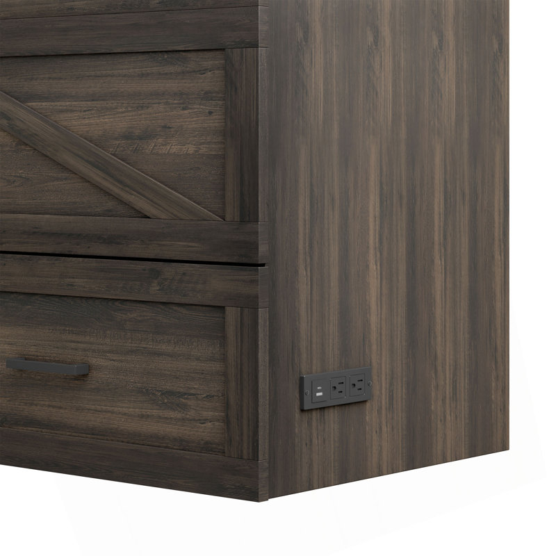 Lit escamotable polyvalent avec grand rangement et charge, Gris, Grand lit