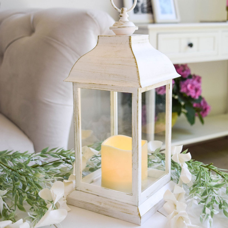 12'' H Plastic / Acrylic Tabletop Lantern with Candle Included, White