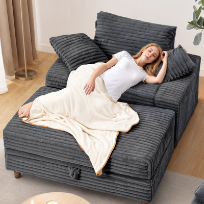 Chaise Lounge Chair Indoor, Multifunctional Oversized Chaise with Storage Ottoman and Pillows, Upholstered Sleeper Chair- Plush Sofa Bed for Living Ro by Mercer41