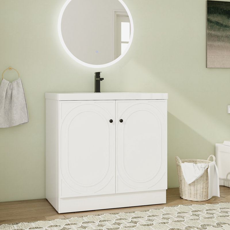 Meuble-lavabo sur pied simple 36 po avec comptoir en résine, Blanc