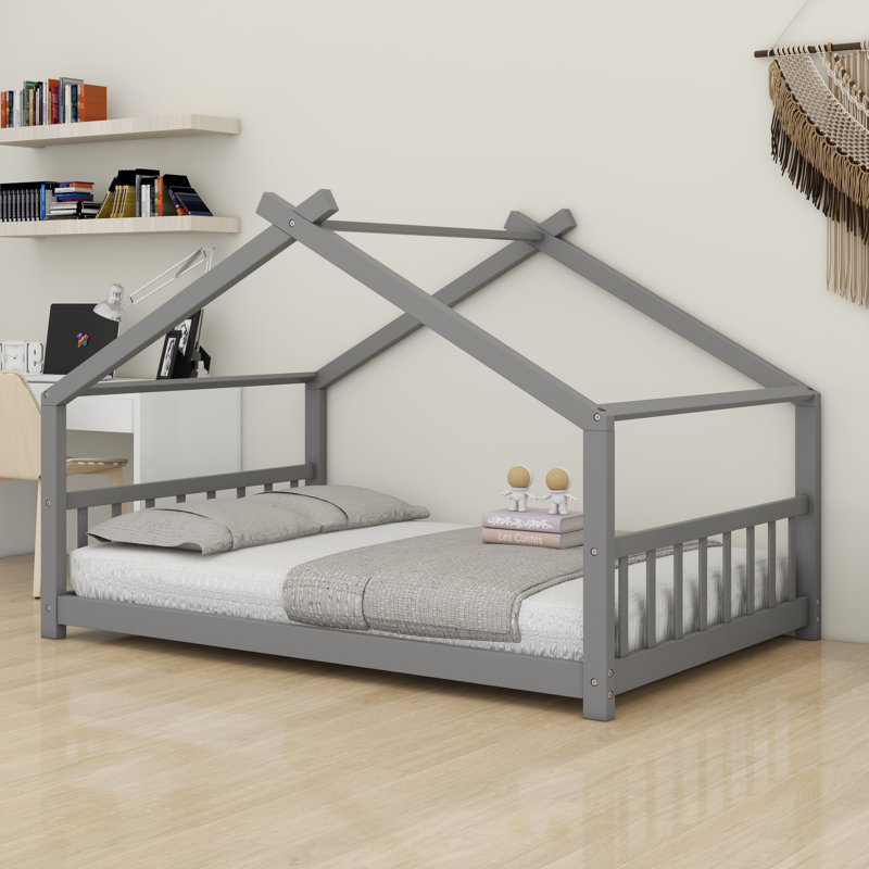 Lit en bois House House, Gris, Lit double