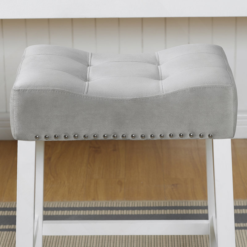Ensemble de 2 tabourets de hauteur comptoir en velours avec sièges capitonnés, Gris