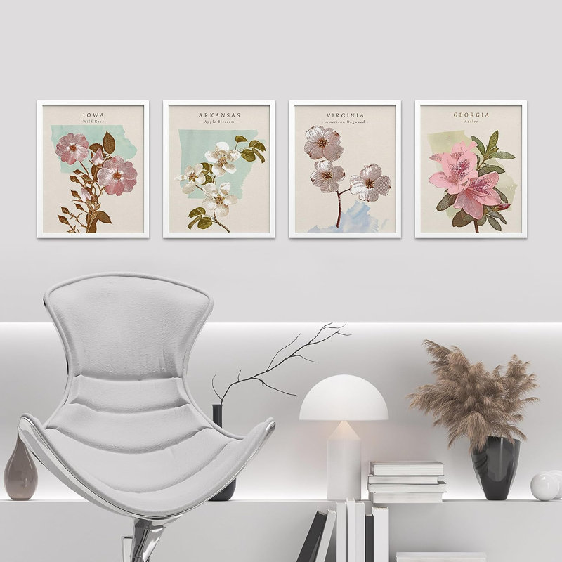 Affiche «State Flower Collage Variété Nature Wilderness Cosy / Relax Illustration Modern Art», H 10 po x l 8 po x P 1 po