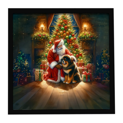 «Tibetan Mastiff and Santa Claus», reproduction d'art encadrée