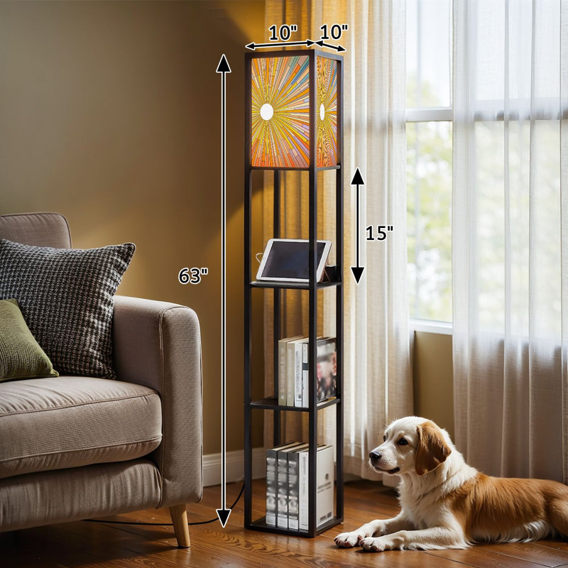 Lampe sur pied à DEL à intensité variable avec rayons de soleil, impression sur vitrail, lampe sur pied en panneau de fibres à densité moyenne avec télécommande, lumière 3 couleurs, pour le salon, la chambre à coucher