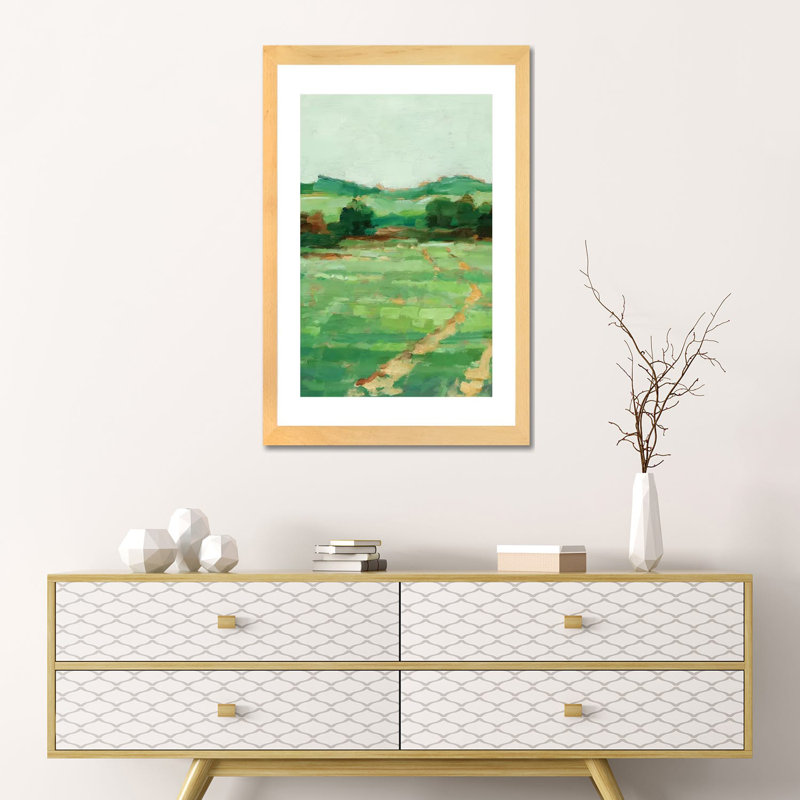 «Farm Road I» par Ethan Harper - reproduction d'art, H 24 po x l 16 po x P 1 po, Toile avec cadre en bois beige, Blanc