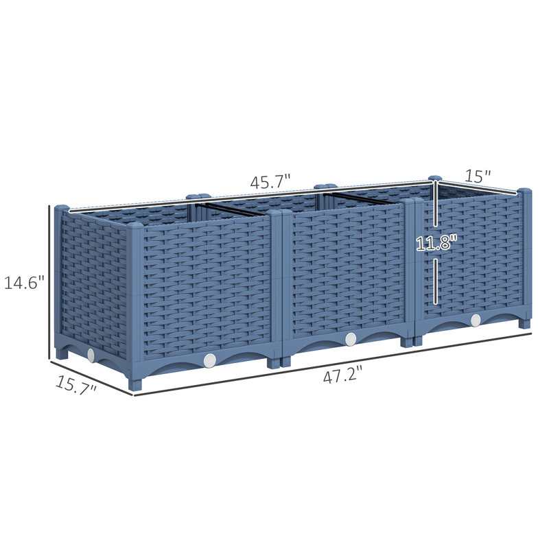 Boîte à fleurs d'extérieur avec construction en plastique fiable et trous de drainage pour balcons de jardin Pp bleu 47,2 po x 15,7 po 14,6 po