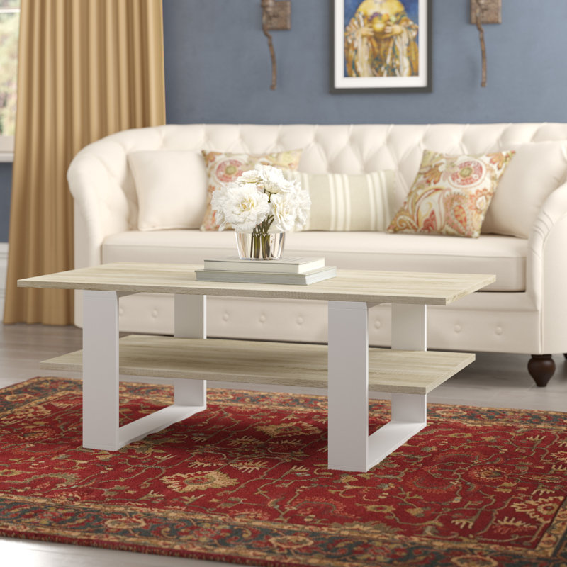 Albee Trestle Coffee Table with Storage, White, White