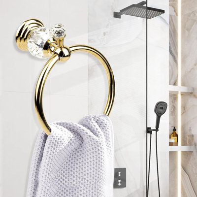 Ensemble de porte-papier hygiénique en cristal de luxe et anneau de serviette - Accessoires de salle de bain muraux dorés avec rotation à 180 degrés et conception antidérapante