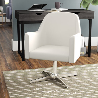 Pelo Modern Vegan Leather Upholstered Metal Swivel Armchair in White