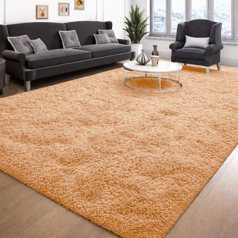 Solid Colour Shag 140cm X 200cm Area Rug, Tan