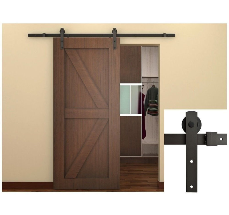Ensemble de quincaillerie de porte de grange coulissante à rail simple, Café noir