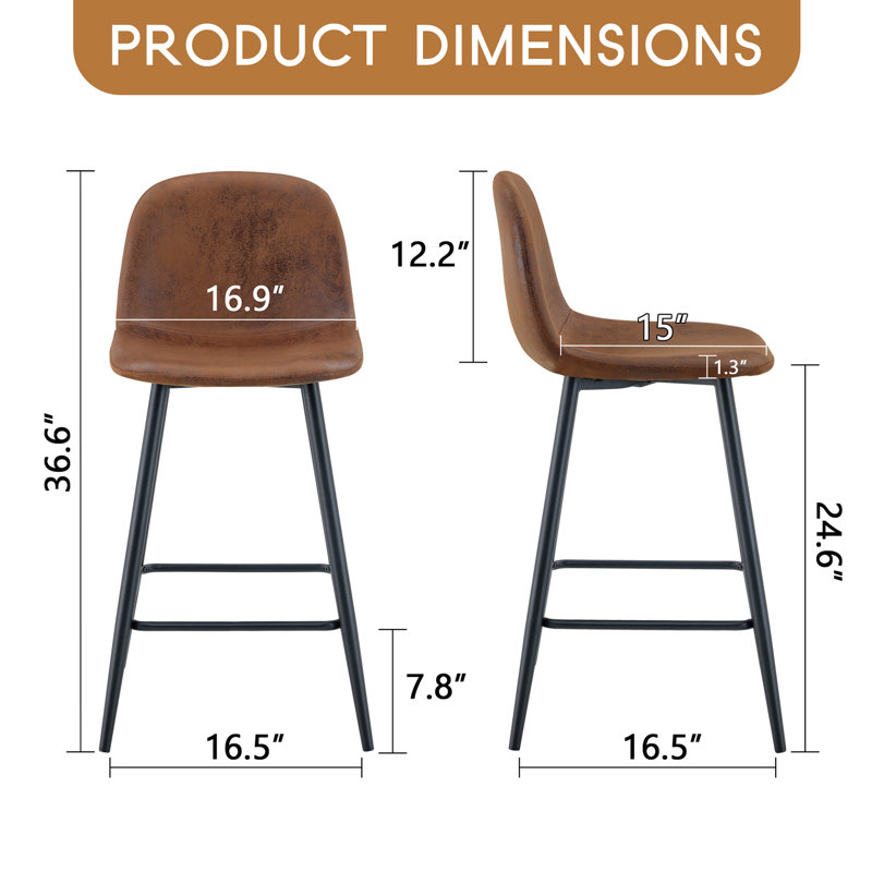 Ensemble de 2 tabourets de bar à hauteur de comptoir avec tabourets de bar à l'arrière, Brun