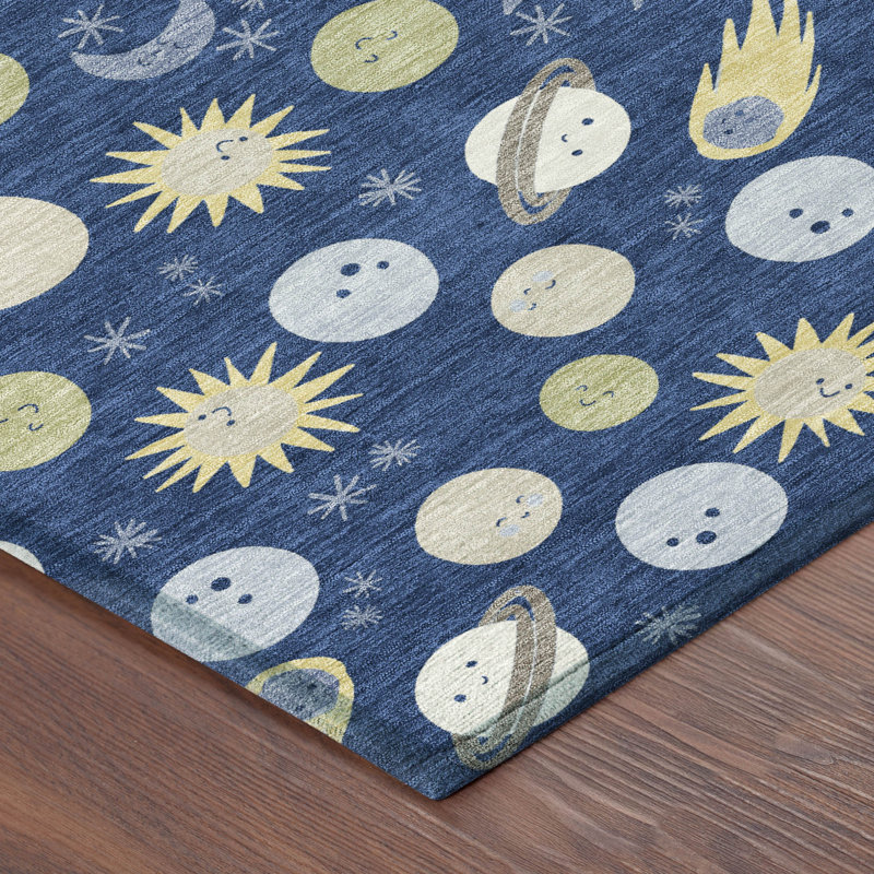 Machine Washable Indoor/Outdoor Chantille ACN2581 Kids Rug, Navy, 5' x 7'6"