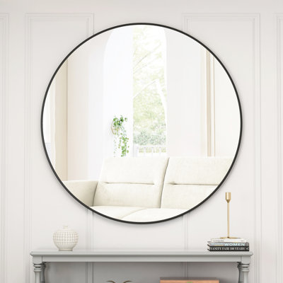 Miroir rond noir de 99 cm (39 pouces) avec cadre en métal - Fixation murale - Décoration pour chambre, salle de bain ou salon