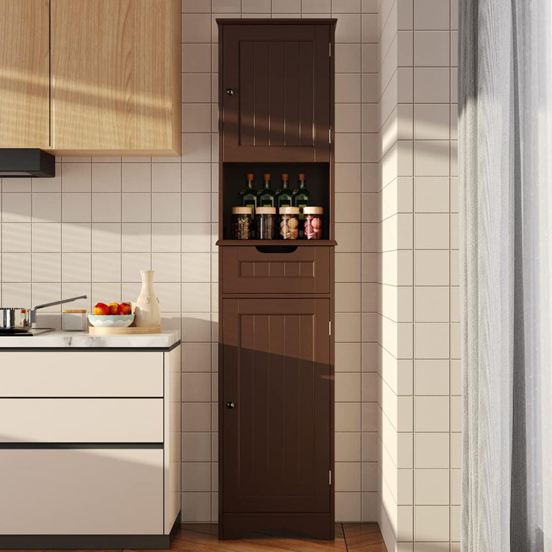 Armoire de salle de bain de 67 po de hauteur, Marron foncé