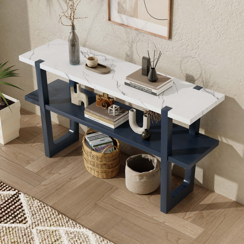 Retro Entryway Table with Open Shelf for Entryway, Navy