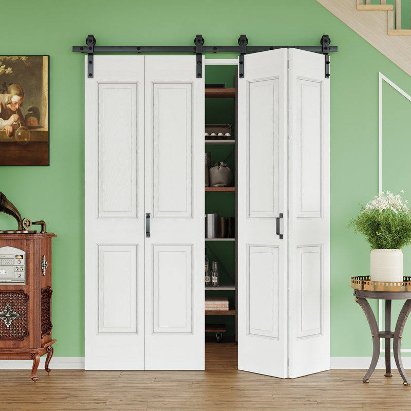 Porte coulissante intérieure double à 4 treillis de style garde-robe H 84 po, porte de grange pliable pour garde-manger et garde-robe avec trousse de quincaillerie d'installation