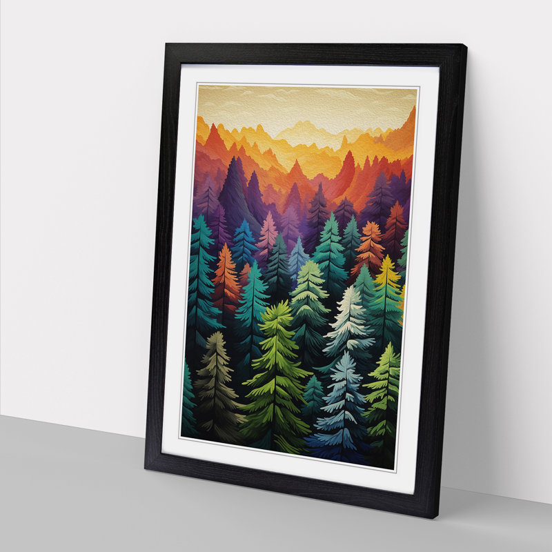 Pine Tree Colour Field - Single Picture Frame Print on Wood, 64cm H x 46cm W x 2cm D, Black Framed