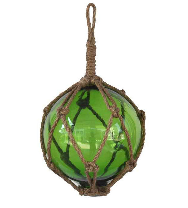 Décoration murale boule flotteur de pêche en verre japonais, H 7 po x l 3 po x P 3 po, Vert / brun