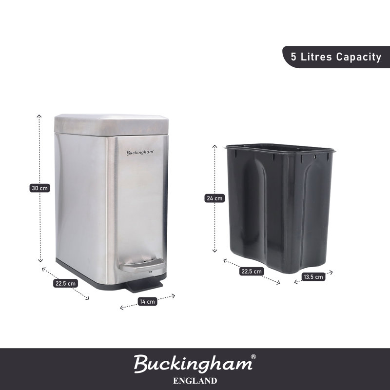 Buckingham Rectangular Slim Pedal Bin Soft Closing