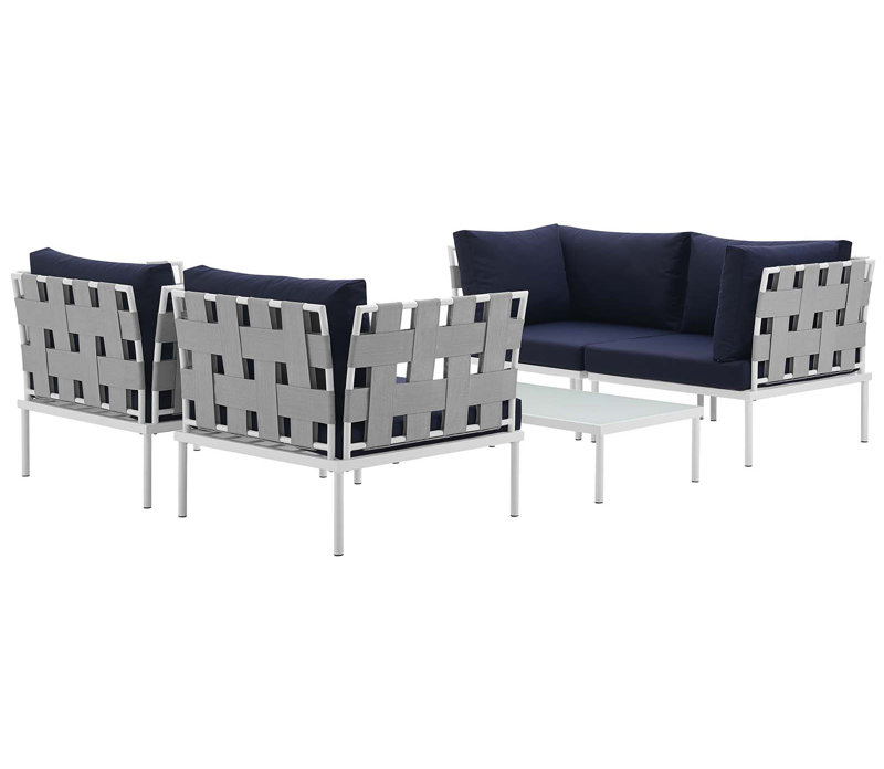 Harmony 5-Piece White Navy Aluminum Outdoor Sectional Sofa Set