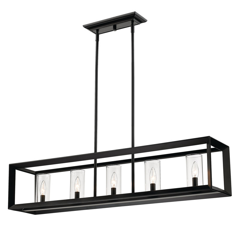 Averee 5 - Light Dimmable Linear Chandelier, Clear Glass, Matte Black
