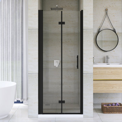 Porte de douche pliante en aluminium 32 po x 72 po au fini noir mat