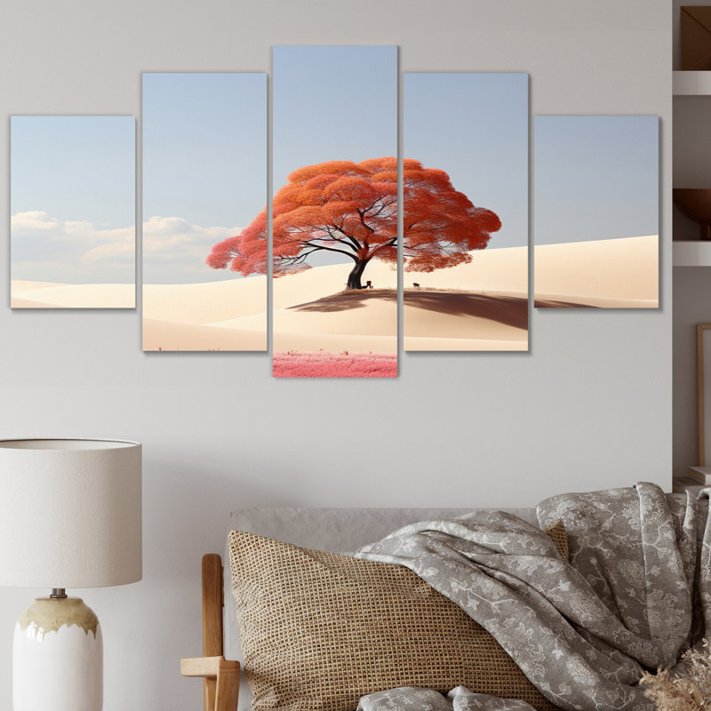«Tree Desert Solitude», art mural sur toile, 5 panneaux