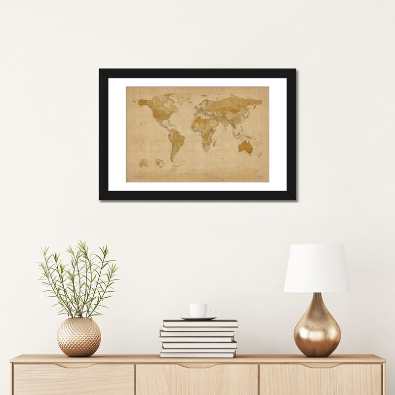 « antique world map ii » par michael tompsett, impression sur toile, H 16 po x l 24 po x P 1 po, Papier d'art encadré noir