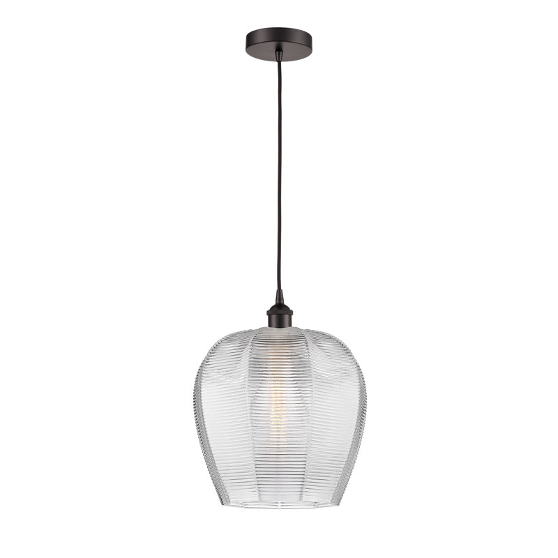 Luminaire suspendu simple à 1 lumière Laneika, H 15,13 po x l 11,75 po x P 11,75 po, Transparent, Bronze huilé