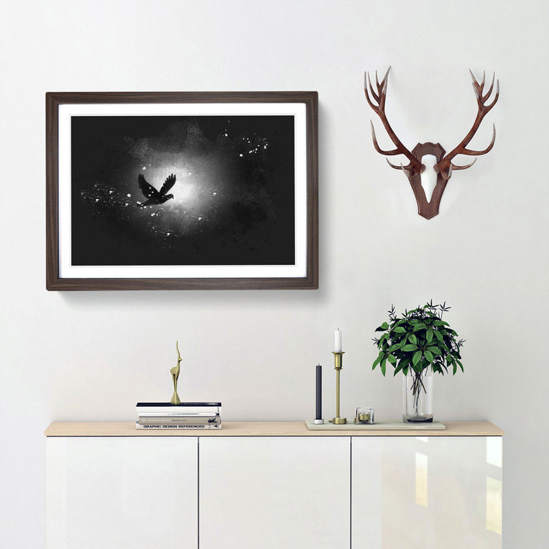 Flying Dove Bird - Picture Frame Graphic Art Print, Walnut Framed, 24cm H x 33cm W x 2cm D