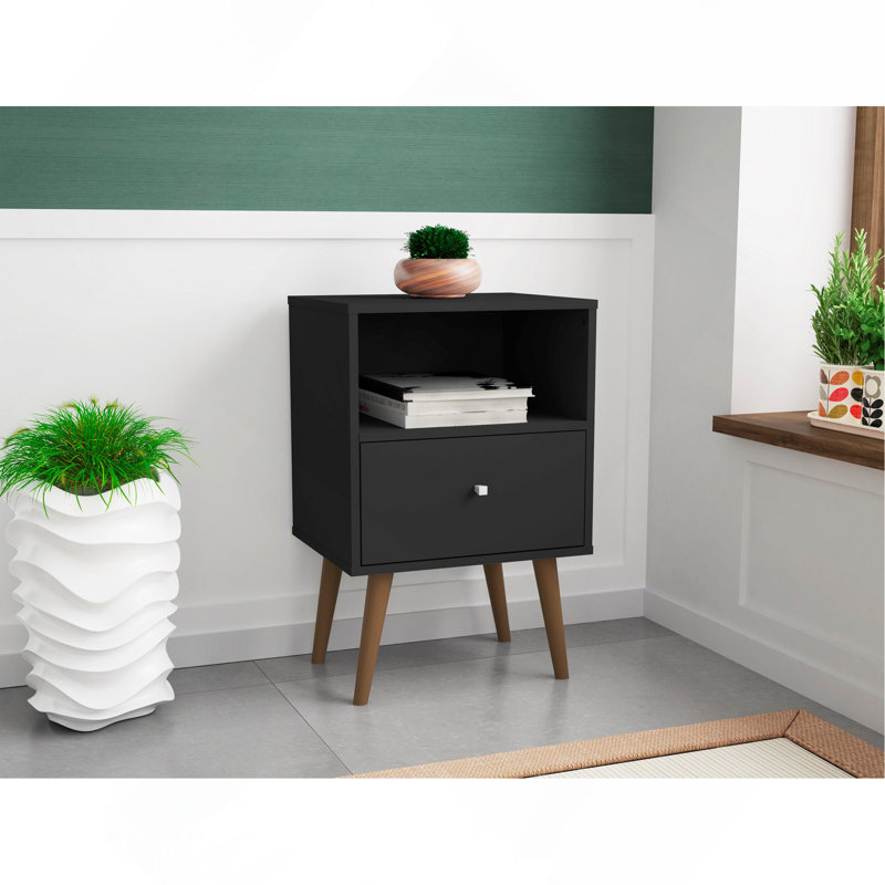 18" Nightstand In Black (1-Drawer), Black