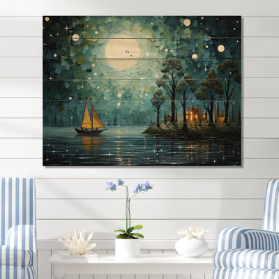 Moonlight Whimsical Pirate Ship Tales Of The Tides - Pirate Wood Art On Natural Pine Wood