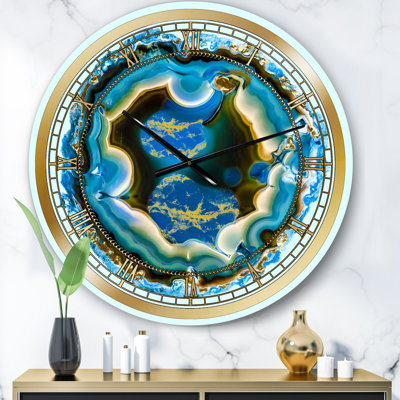 Jaune et brun, agate dorée - horloge murale moderne
