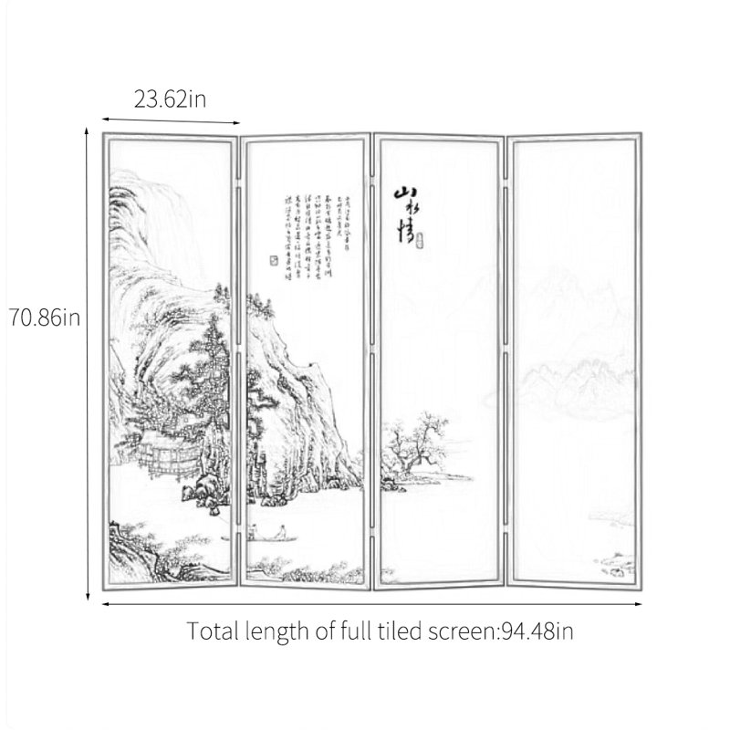 Paravent Landscape, H 70,86 po x l 94,48 po x P 1,37 po