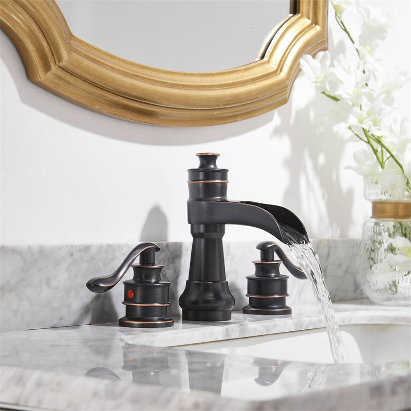 8 Inch Widespread Bathroom Faucet With Drain Assembly 3 Hole Waterfall Bathroom Sink Faucet 2 Handle Brass Bathroom Basin Taps With Valve