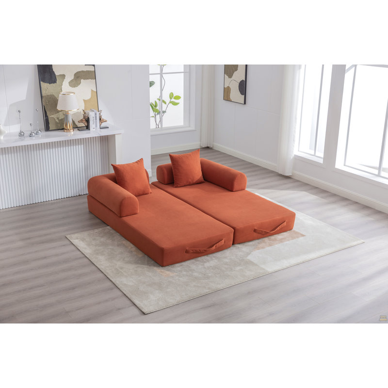 Canapé pliable et compressible, Velours côtelé orange