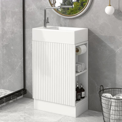 Meuble-lavabo 18,6 po avec lavabo, meuble-lavabo avec tablette à deux niveaux, orienté vers la gauche ou vers la droite