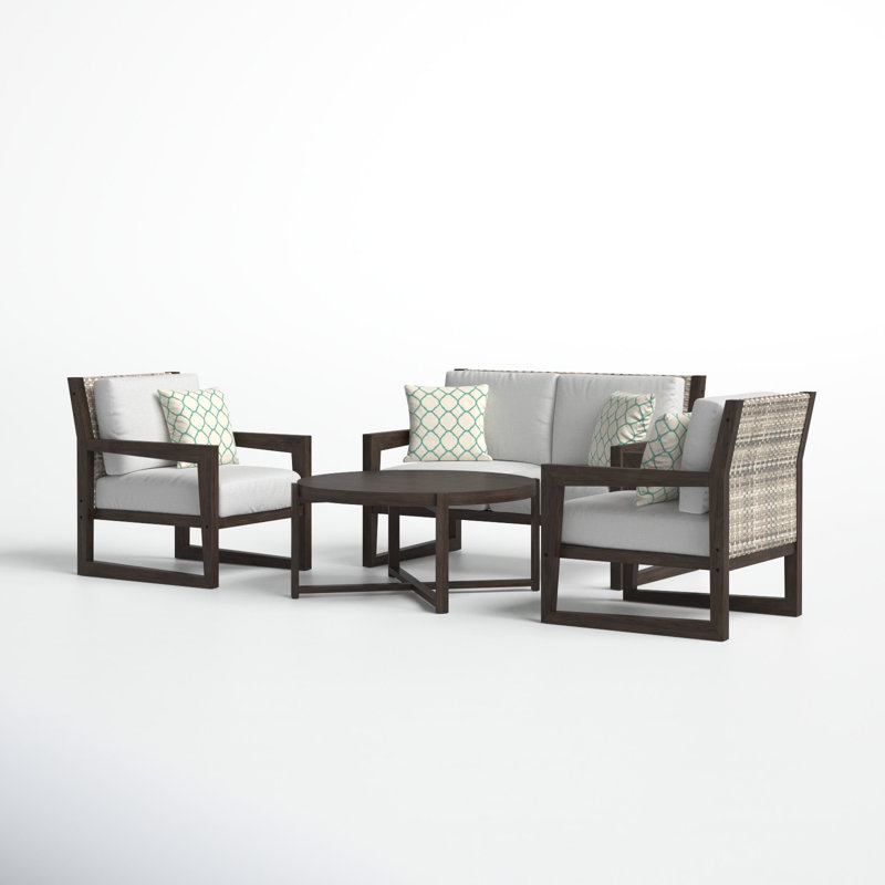Acacia 4 - Person Patio Conversation Sets with Cushions, Light Brown, Light Gray