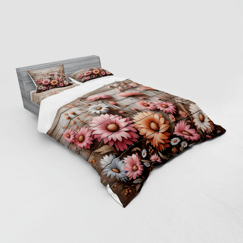 Ensemble de literie rustique Ambesonne et saumon rose et taupe pâle, King Duvet Cover + 3 Additional Pieces