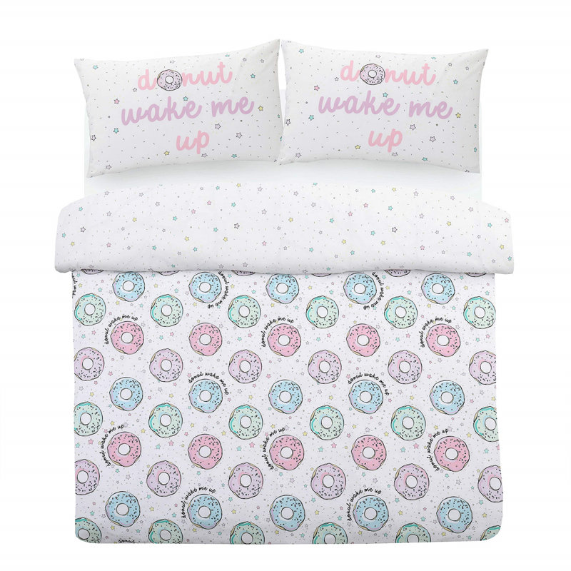 NightComfort Cookie Donuts Multi Kids Design Cotton Rich Duvet Cover Set with Pillowcase, Super King - 2 Standard Pillowcases