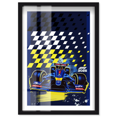 Blue Victory Shadowbox Print Formula 1 Posters by Notoriart, Black Frame, 25 x 37