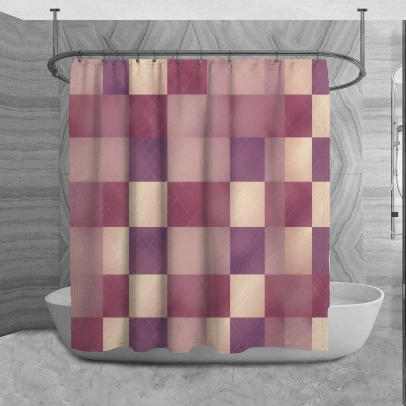 Rideau de douche à carreaux Shaima, H 93 po x l 70 po, Mauve / rouge